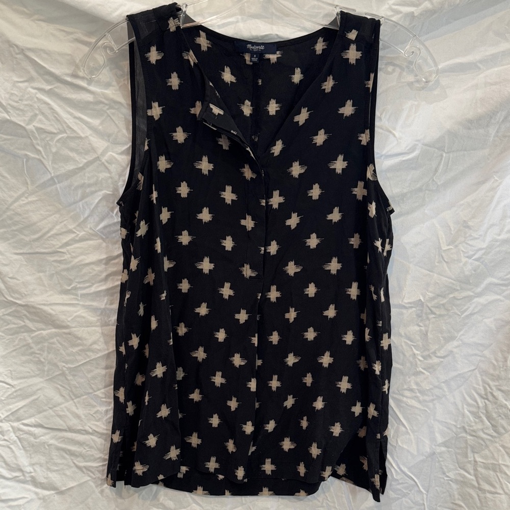 Madewell black and Cream Patterned Sleeveless Top